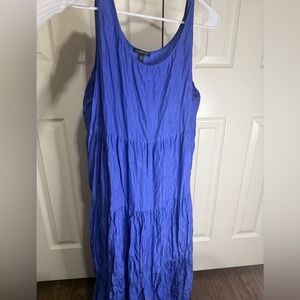 Eileen Fisher Blue Tiered Maxi Dress L Sleeveless 100% Silk Flowy Minimalist